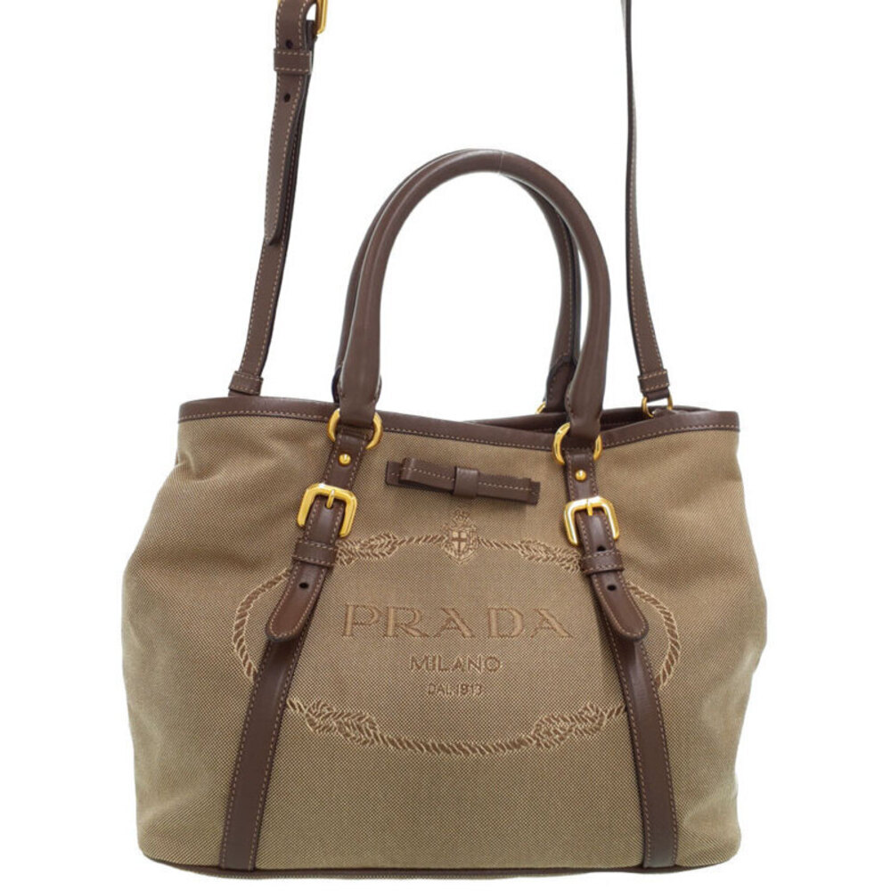 Prada Logo Jacquard 2Way Handbag brown canvas - Picture 1 of 9